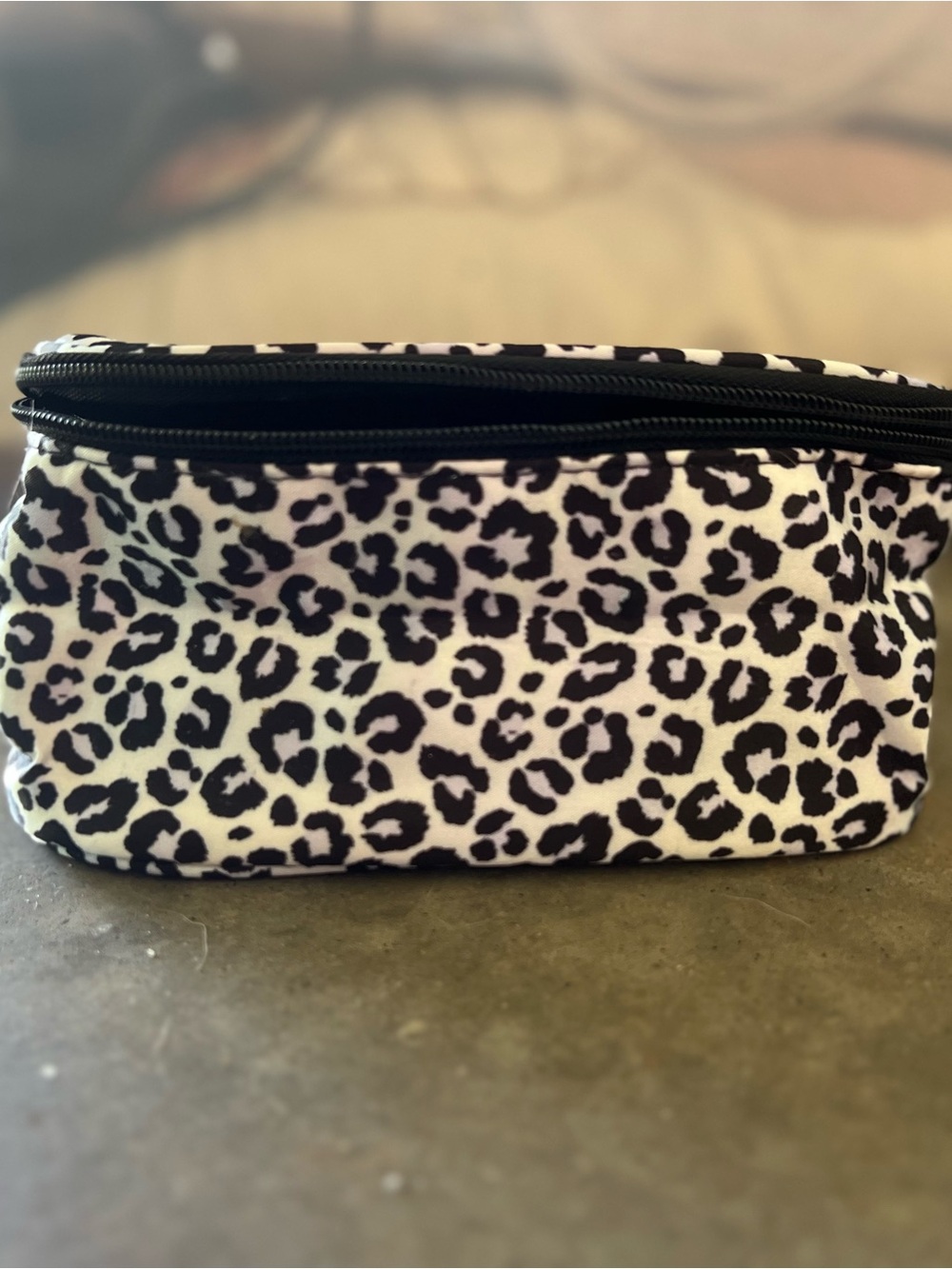 Pink Lily Leopard Print Cosmetic Bag - Black & White